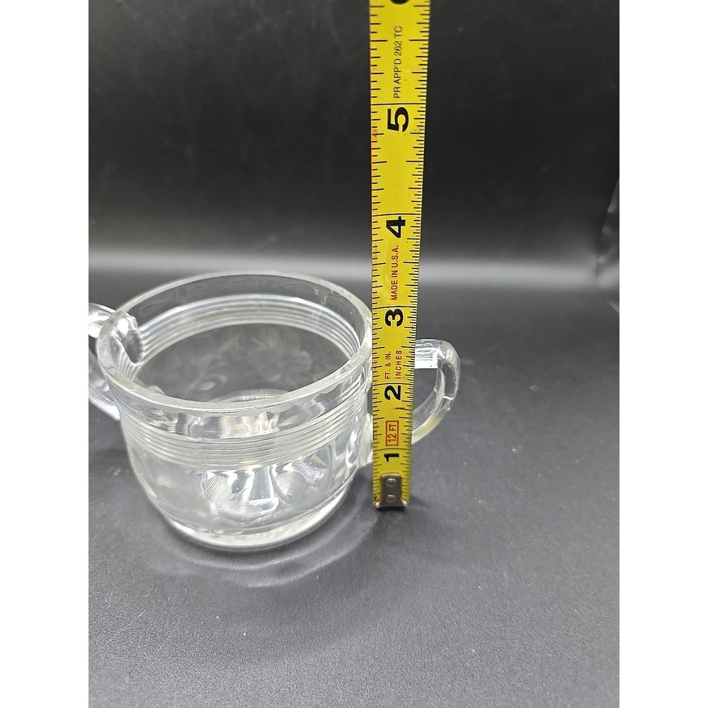 Anchor Hocking Floral Etched Manhattan Crystal Sugar Bowl GLOWS! - Picture 6 of 9